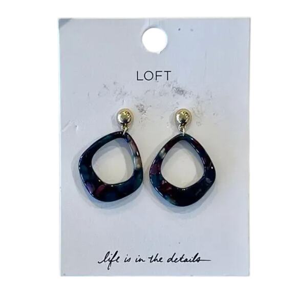 NWT LOFT Geo Black Marbleized Resin 1 3/4" Drop Earrings - Picture 3 of 4